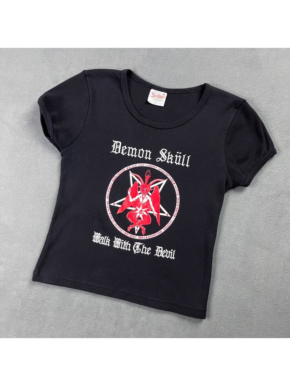 Metal Band T-Shirt, Demon Skull Occult Graphic Black Baby Tee